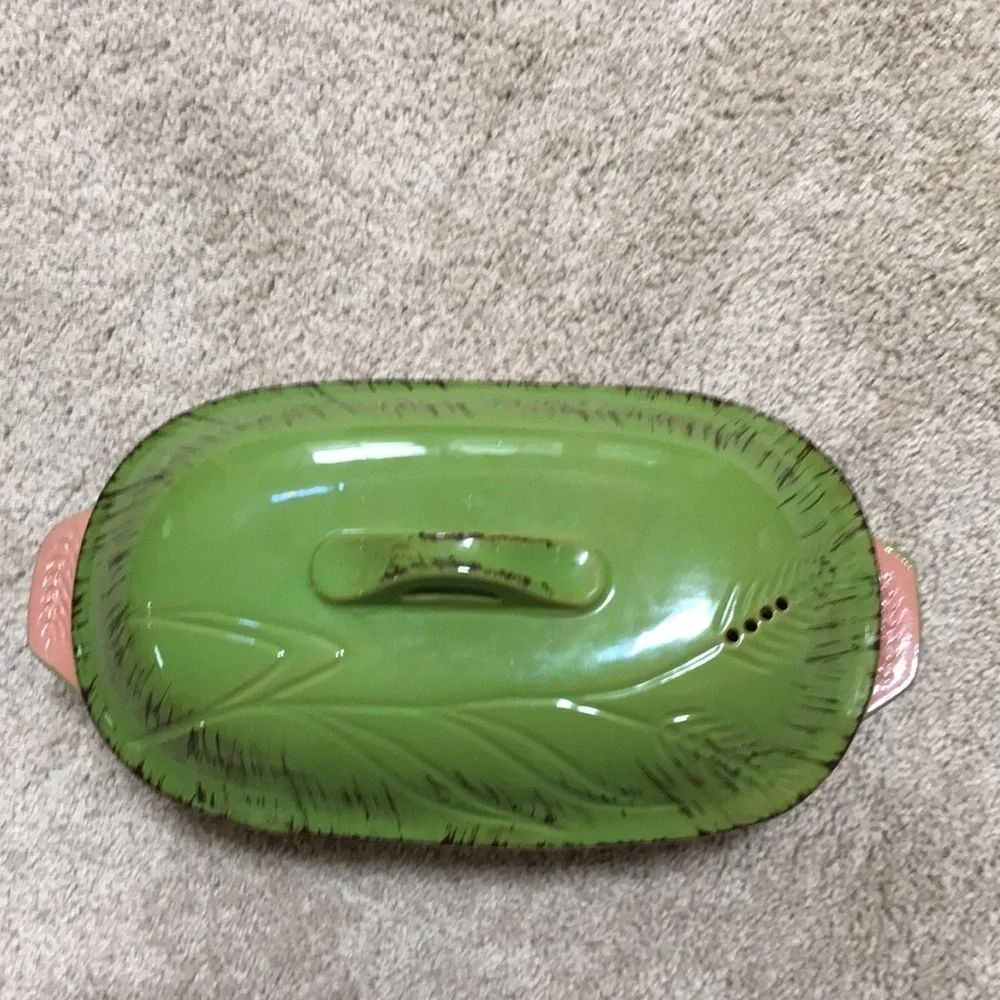 CERAMIC green oval shaped casserole
